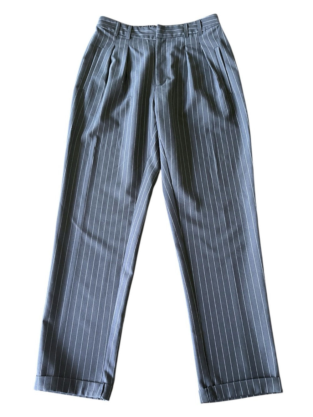 Olivia + James Dark Grey Pinstripe Pleated Cuffed Ankle Pants (M)